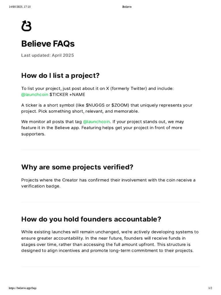Believe App Launch and Fees FAQ | PDF