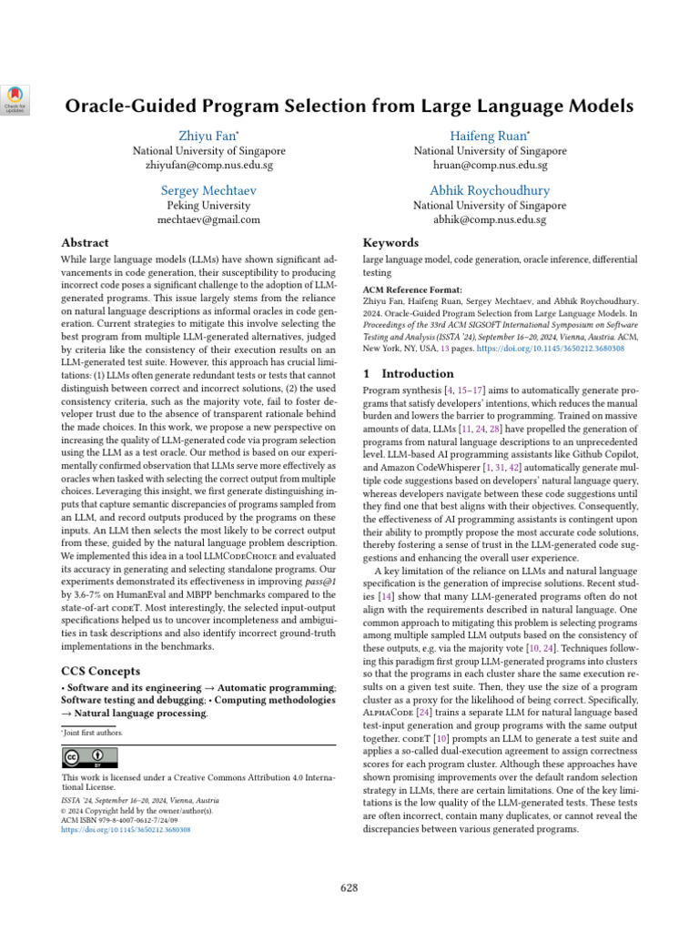 Oracle-Guided Program Selection From Large Language Models: Zhiyu Fan ...