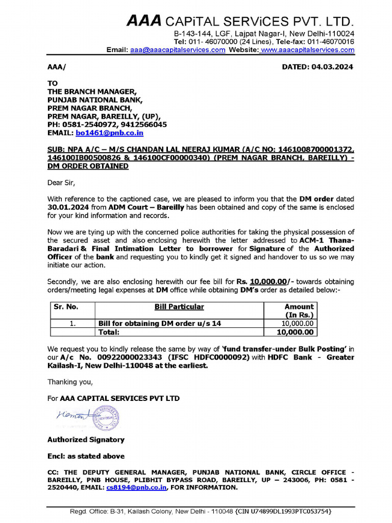 Bill On 04.03.2024-Chandan-DM Order | PDF