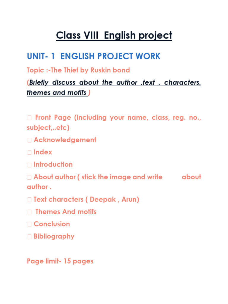 Class 8 English Project: The Thief | PDF