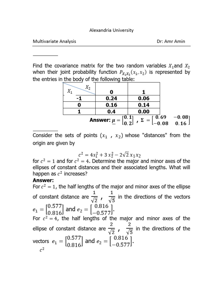 Multivariate Analysis Questions and Solutions | PDF | Covariance Matrix ...