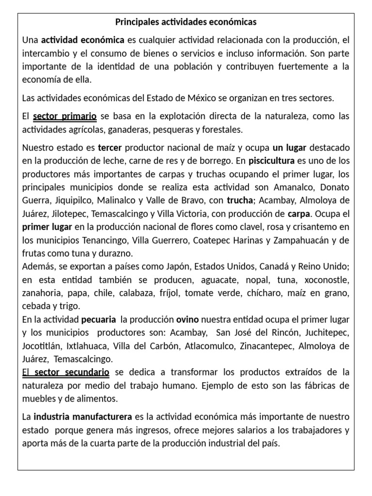 Actividades Económicas en el Estado de México | PDF | Economias