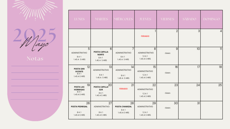 Calendario 2025 Minimalista Rosa y Beige | PDF