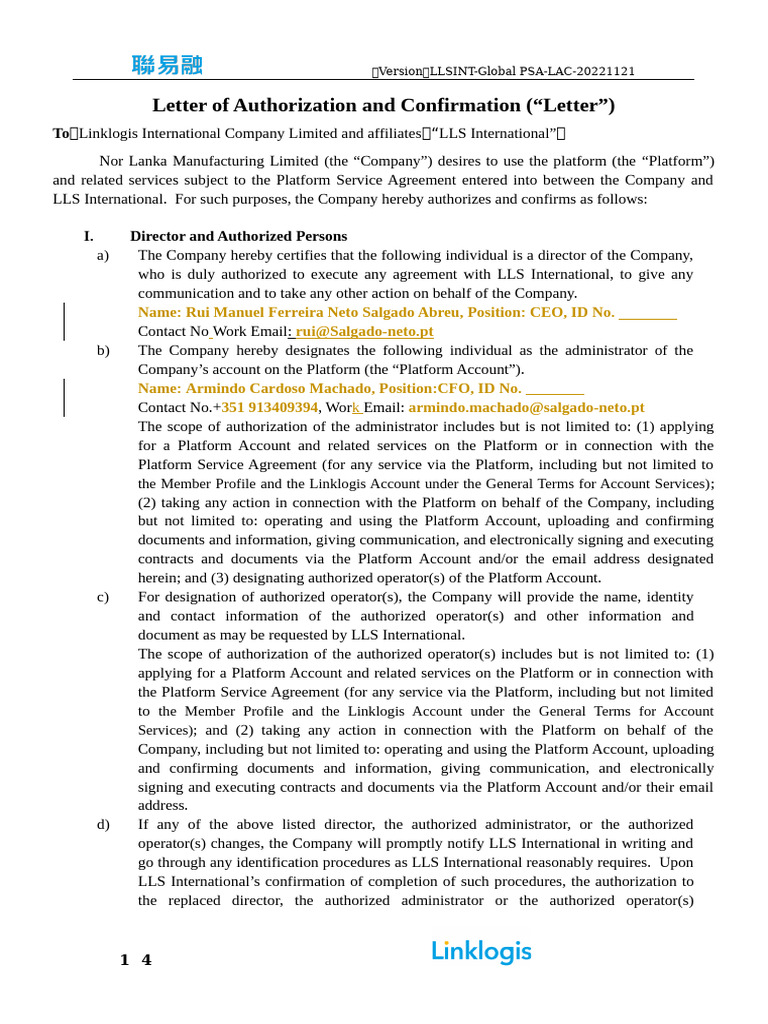 Authorization for Linklogis Platform Use | PDF | Privacy | Payments