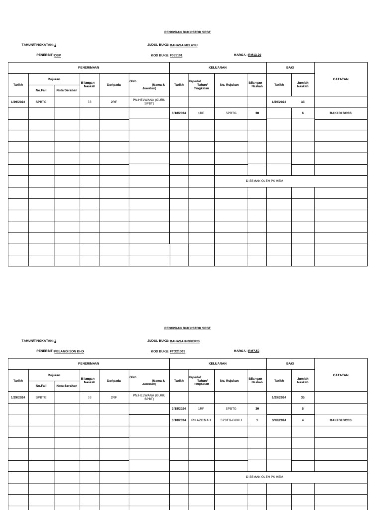 Template Stok SPBT (T1) | PDF