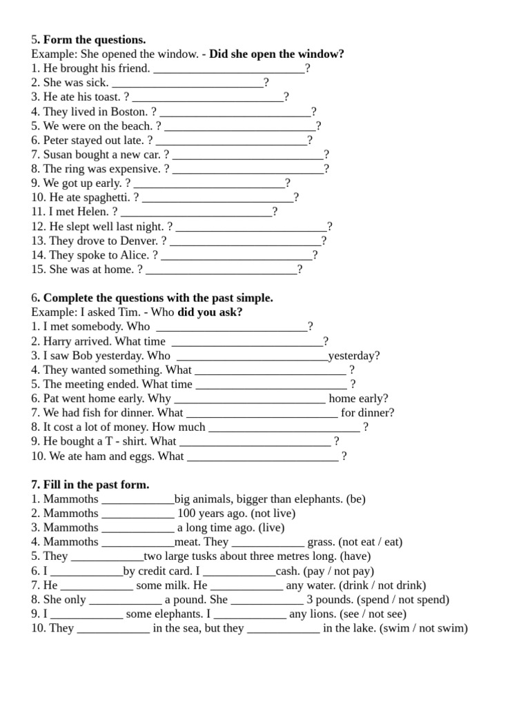 Forming Past Simple Questions and Sentences | PDF