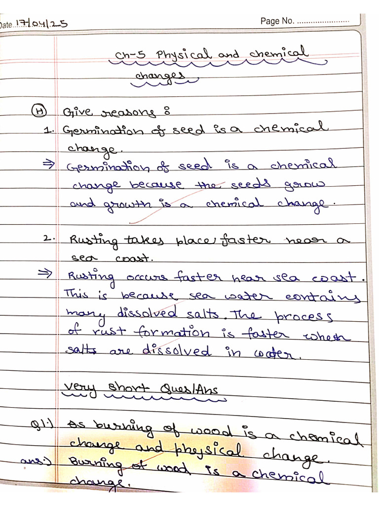 Science ch-5 Physical and Chemical Changes Work | PDF