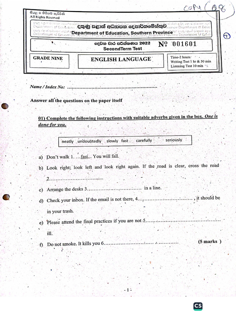 Grade 9 2nd Term 2022 English | PDF