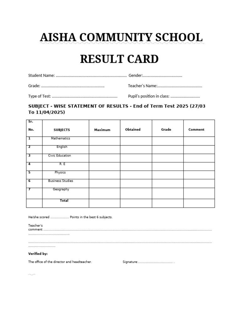 Result Card | PDF
