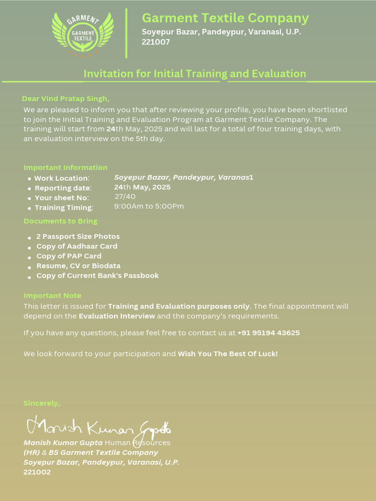 Garment Textile Training Invitation | PDF