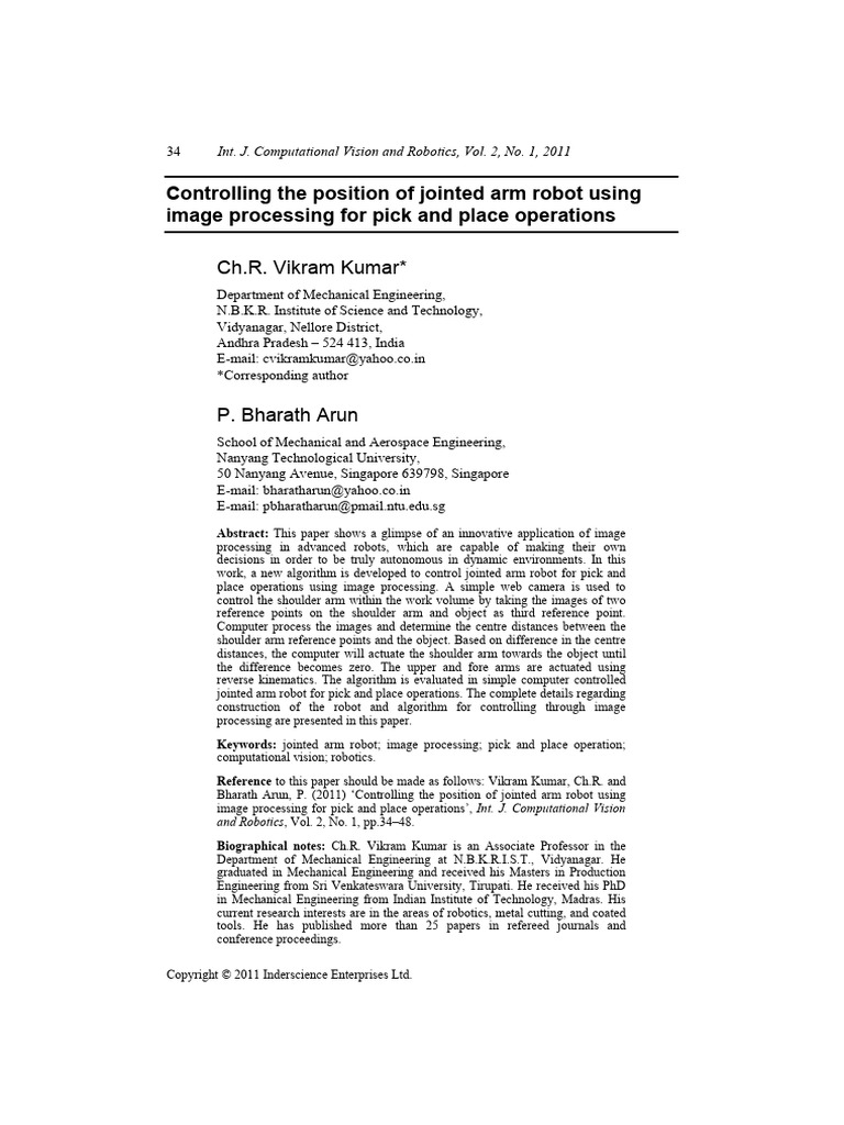 Controlling The Position of Jointed Arm Robot Using Image Processing ...