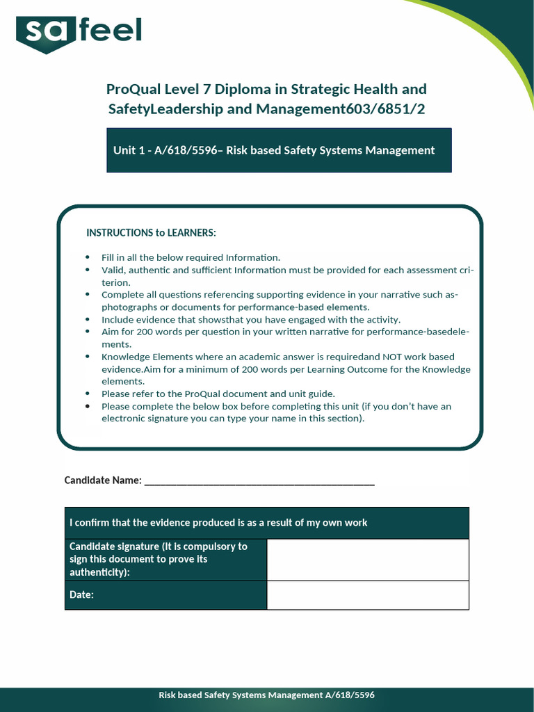 ProQual Level 7 Diploma in Health & Safety | PDF | Risk | Risk Assessment