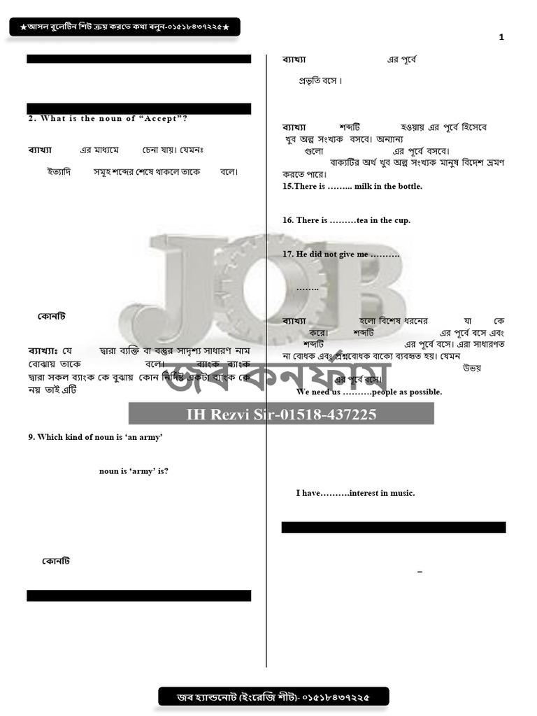 Job Handnote (English Sheet) | PDF | Verb | Grammatical Gender