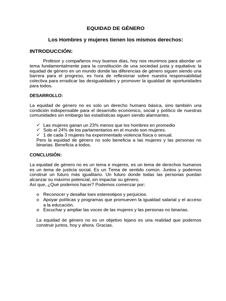 Equidad de Género: Derechos y Oportunidades | PDF | Estudios de género ...