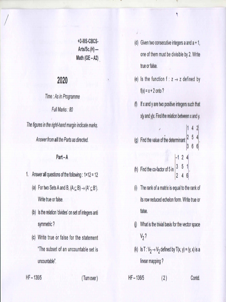 GE-2 (2020) Math PYQ | PDF