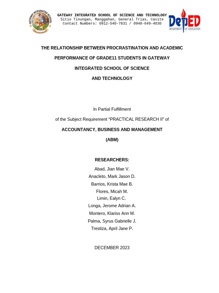 Procrastination's Impact on Grade 11 Students | PDF | Procrastination ...