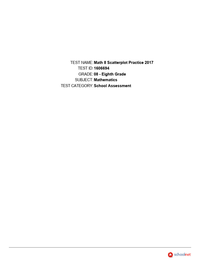 Grade 8 Scatterplot Assessment | PDF | Scatter Plot | Nonlinear System
