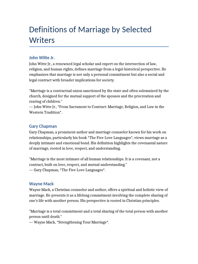 Definitions of Marriage by Experts | PDF