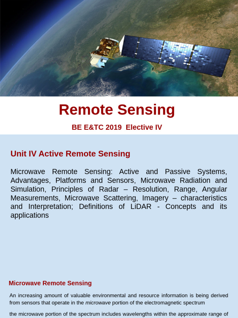 Unit IV Active Remote Sensing | PDF | Lidar | Radar