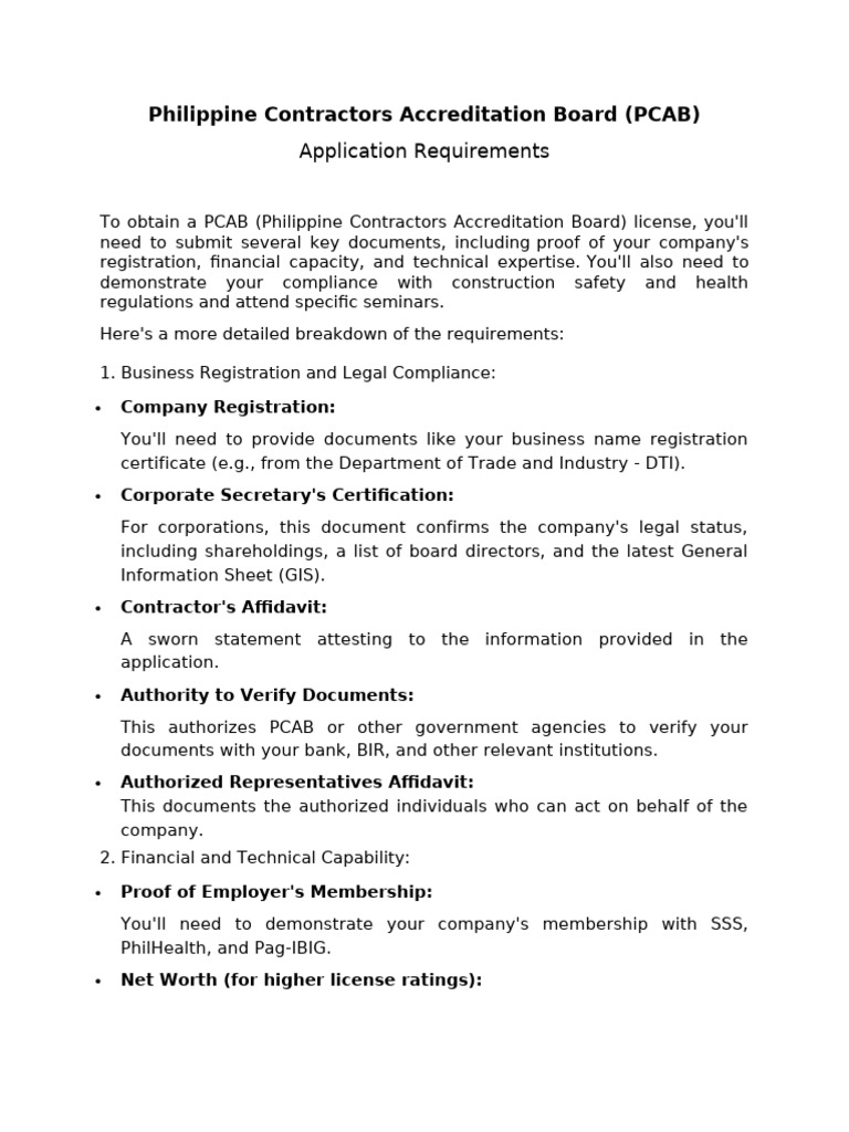 PCAB License Application Requirements | PDF | Corporations | Business