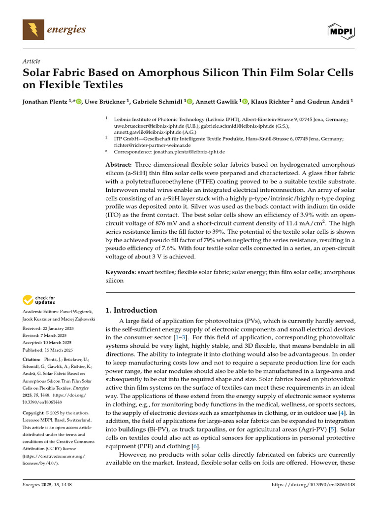 Flexible Solar Fabrics with a-Si:H Cells | PDF | Solar Cell | Thin Film ...