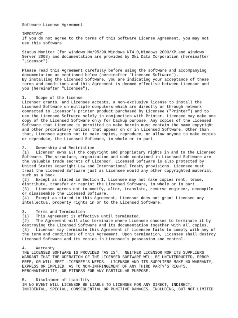 Oki Data Software License Agreement | PDF | License | Proprietary Software