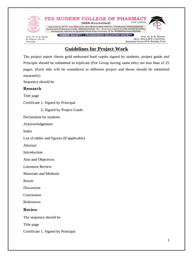 Guidelines For Project Work | PDF