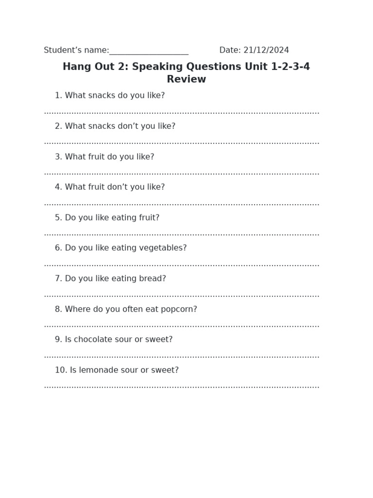 Speaking Questions for Students | PDF | Eating Behaviors Of Humans | Foods