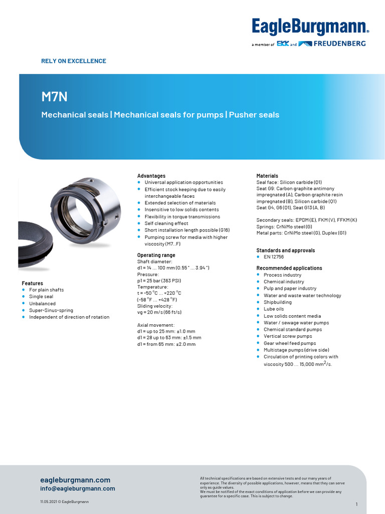 M7N Mechanical Seals for Pumps | PDF | Pump | Screw