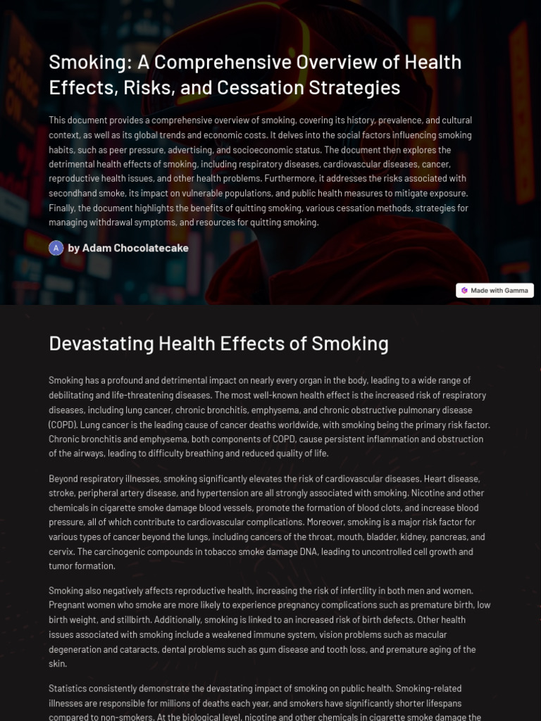 Smoking A Comprehensive Overview of Health Effects Risks and Cessation ...