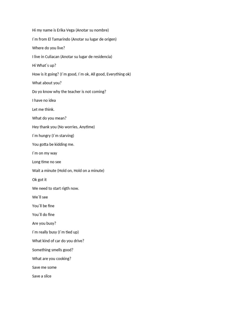 Common Spanish Conversation Phrases | PDF