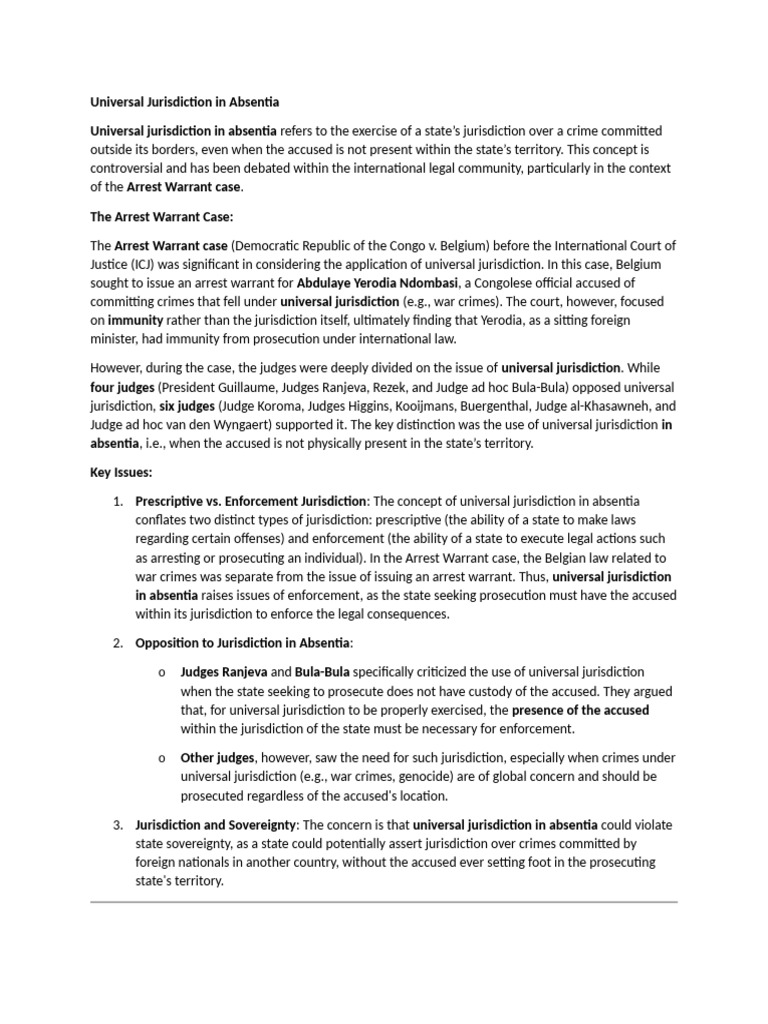 Universal Jurisdiction in Absentia Explained | PDF | Jurisdiction ...