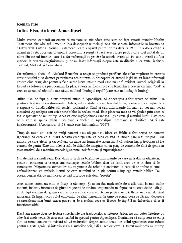 Iulius Piso, Autorul Apocalipsei | PDF
