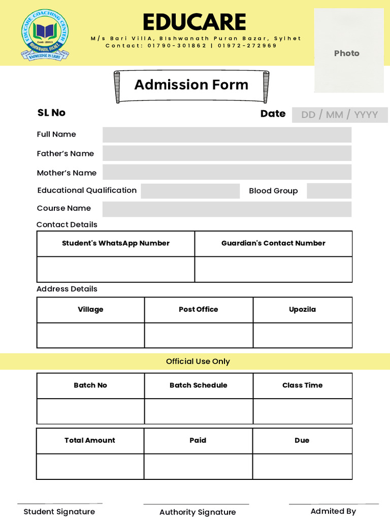 Student Admission Form Template | PDF