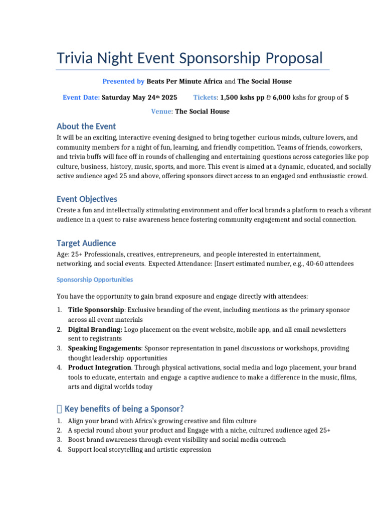 Trivia Night Sponsorship Proposal 2025 | PDF | Brand | Social Media