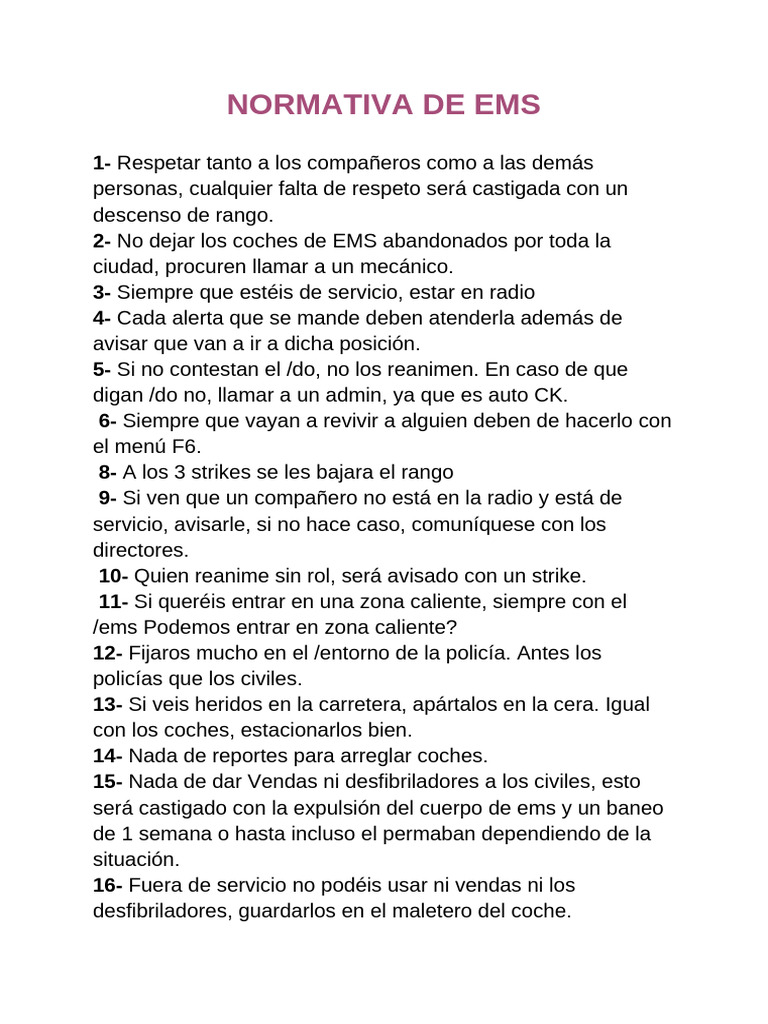 Normativa y Reglas para EMS | PDF