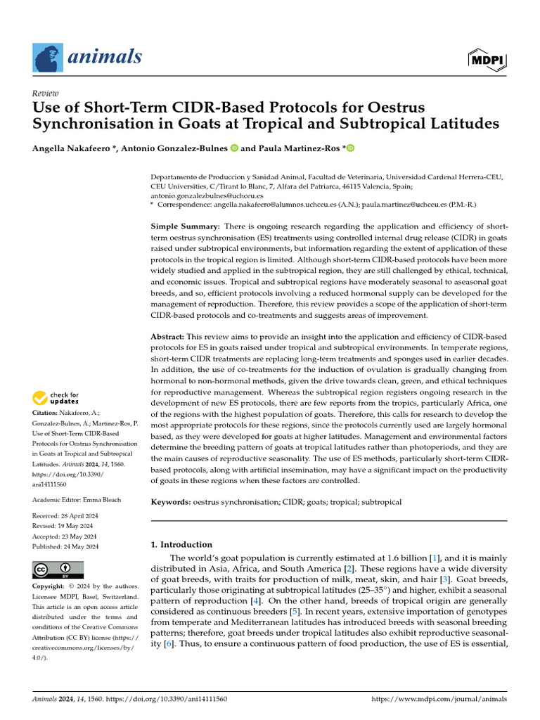 CIDR Protocols for Goat Oestrus in Tropics | PDF | Goat