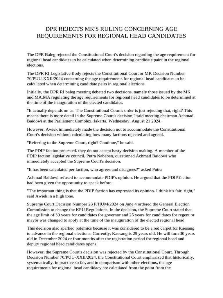 DPR Rejects MK | PDF | Supreme Court Of The United States | Elections