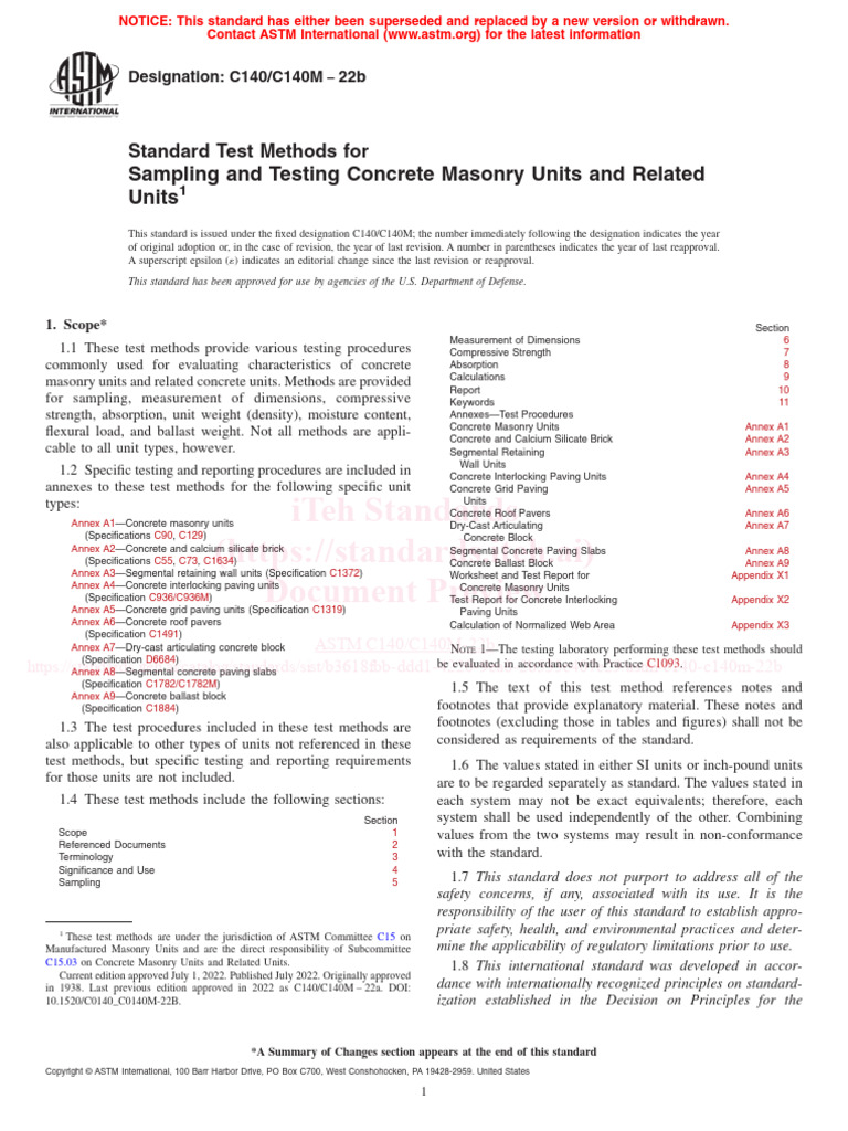 ASTM C140 Standard Test Methods | PDF | Concrete | Area