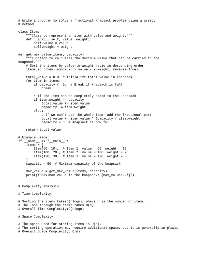 Fractional Knapsack Problem Solver | PDF
