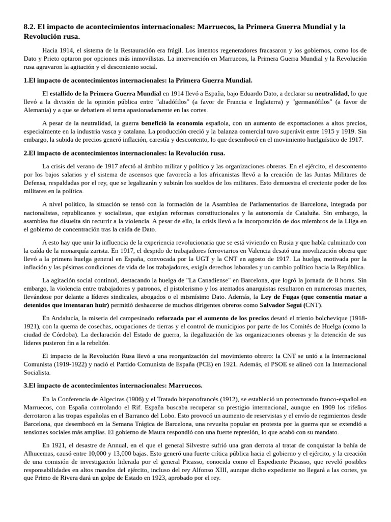 Impacto de la Primera Guerra y Revolución Rusa | PDF | Política de españa