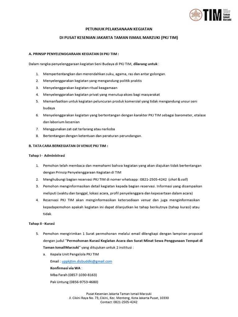Panduan Kegiatan di PKJ TIM | PDF
