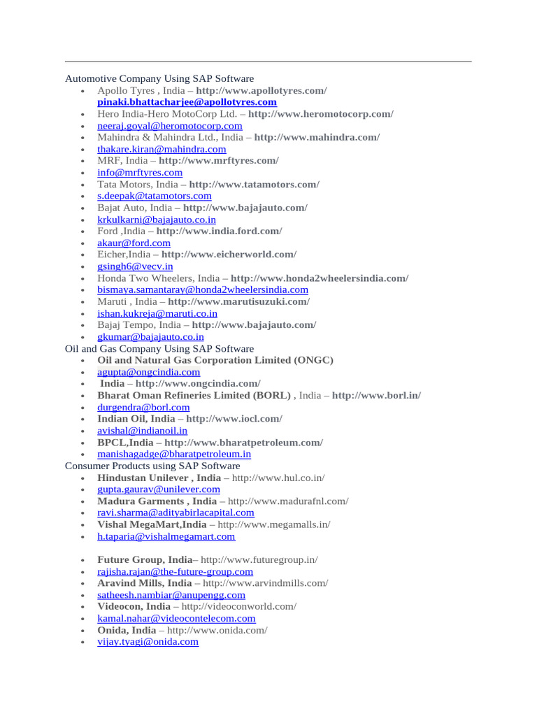 Companies in India Using SAP Software | PDF