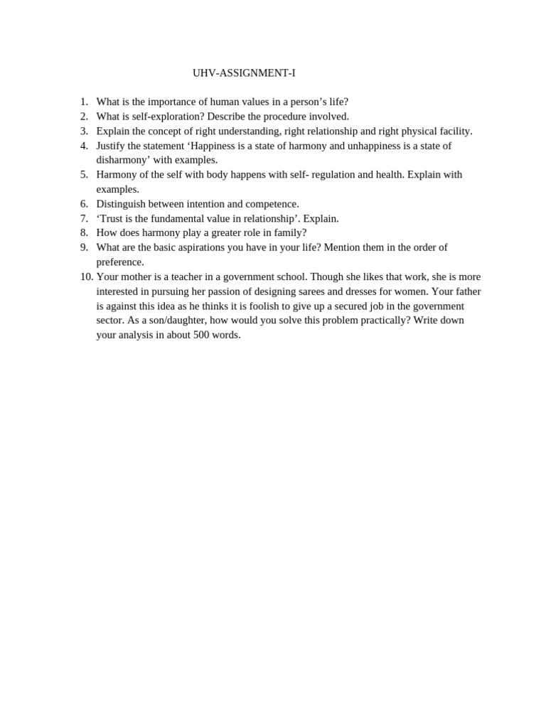 UHV Assignment: Exploring Human Values | PDF