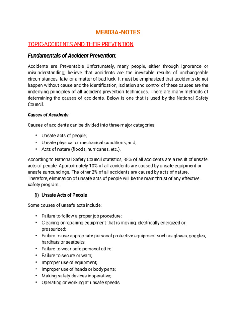 ME803A-NOTES: Topic-Accidents and Their Prevention | PDF | Personal ...