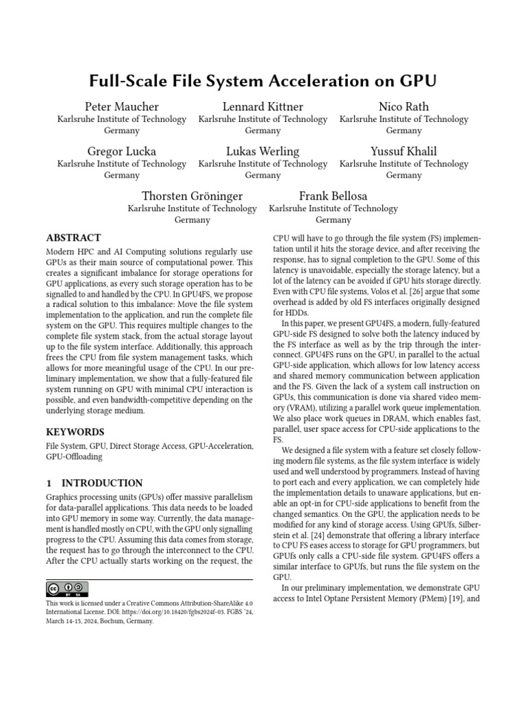 GPU4FS: Accelerating File Systems on GPU | PDF | Cache (Computing ...