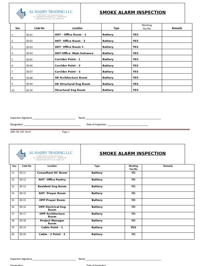 Smoke Alarm Inspection_May | PDF | Building Automation | Fire Protection