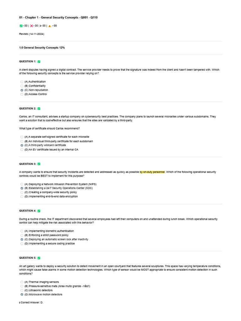 01 - Chapter 1 - General Security Concepts - Q001 - Q110 | PDF ...