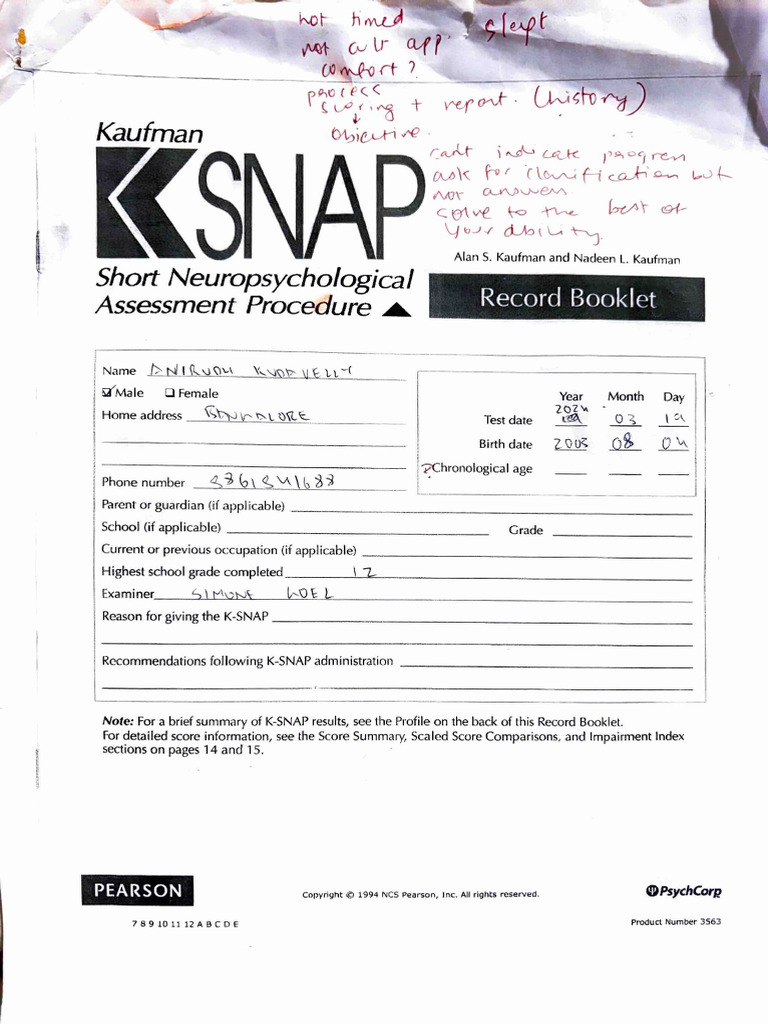 KSNAP Record Booklet - Solved | PDF