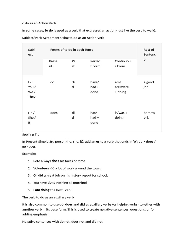 Do As An Action Verb | PDF | Question | Subject (Grammar)